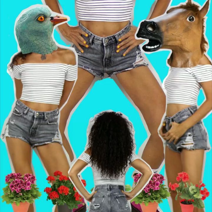 chica-en-shorts-con-cabeza-de-animales